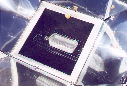 View of a casserole dish inside the Solar Oven